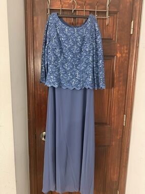 Alex Evenings, Long Gown with Sequin Lace Bodice & Chiffon Skirt skyblue